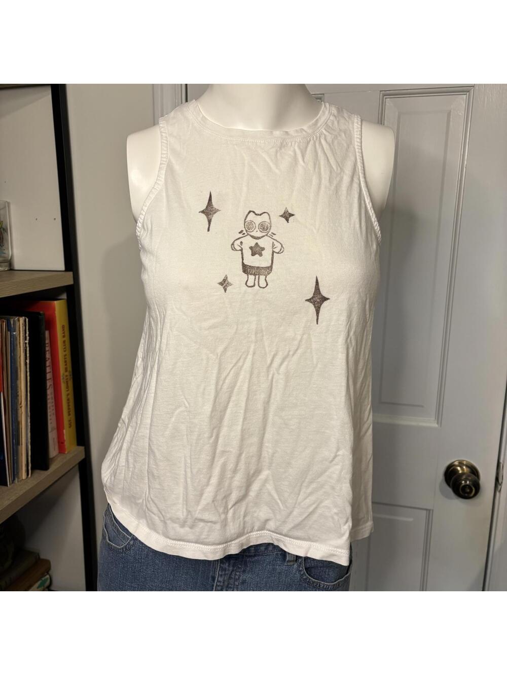 Old Navy XS White Custom Sweater Cat Tank